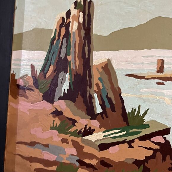 Paint By Numbers Boat and Beach Vintage Framed No Glass 50s 60s Retro Kitsch Art - Picture 5 of 16